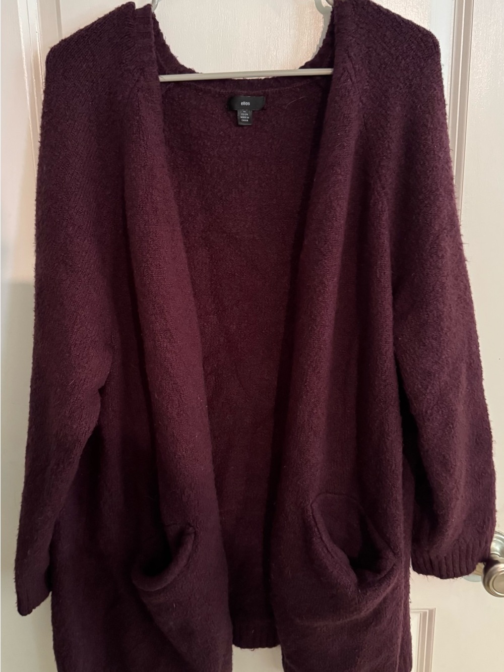 ellos Cozy Open-Front Cardigan in Deep Plum